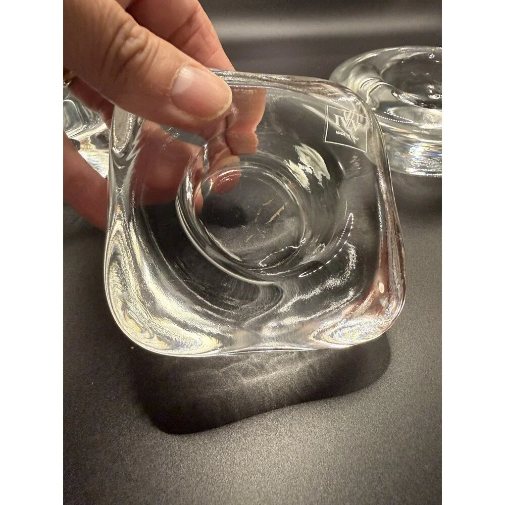 IVV Art Glass Votives Set Of 3 Circle Triangle Square Heavy Blown Made In Italy